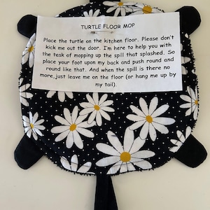 Turtle Floor Mop, LARGE DAISY, Cleaning Supplies, Spill Catcher, Eco-friendly, Handmade, Reusable, Machine Wash