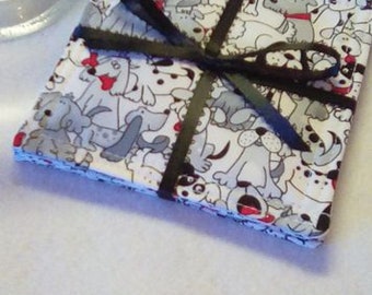 Coasters, Set of 4, DOGS, DOGS, DOGS, Fabric Coasters, Handmade, Hostess Gift