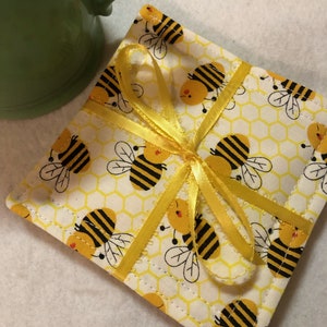 Coasters, Set of 4, BEE HAPPY,  Fabric Coasters, Handmade, Hostess Gift