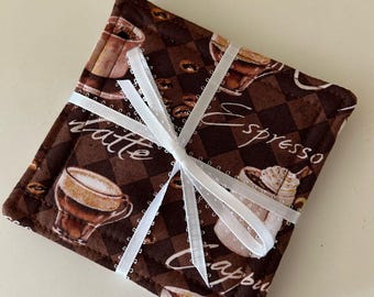 Coasters, Set of 4, COFFEE LOVER, Fabric Coasters, Handmade, Hostess Gift,