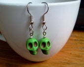 Green Sugar Skull Earrings Howlite