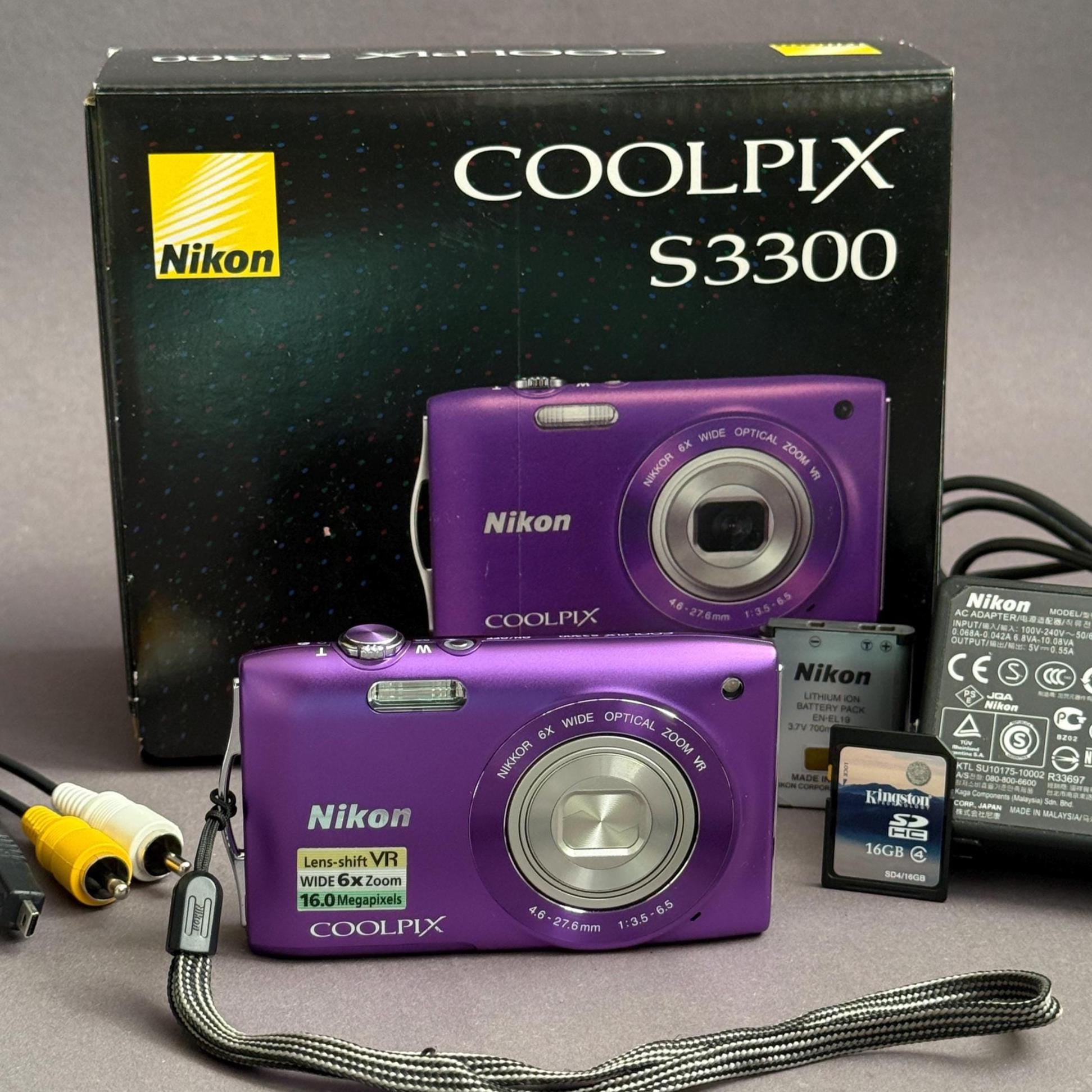 Nikon Coolpix S3300 Digital Camera: Purple 7.1 MP (16GB SD Card