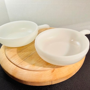 Glasbake Soup Bowls (set of two) with Handle J2102 White Milk Glass