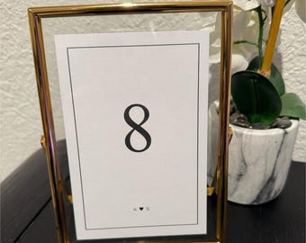 Letreros para números de mesa con borde para eventos y bodas con iniciales y corazón, archivo digital, 5 x 7 y 4 x 6 pulgadas