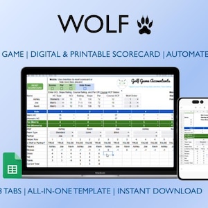 Carte de pointage Wolf Golf, 5 joueurs, meilleur score net, 9-18 trous, feuilles de calcul Google