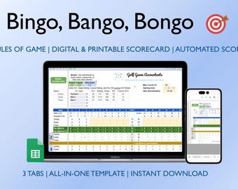 Bingo, Bango, Bongo Golf Scorecard, 2-4 Spieler, 9-18 Löcher, Google Sheets