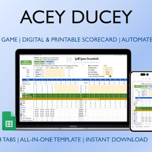 Carte de pointage de golf Acey Ducey, 4 joueurs, 9-18 trous, report, feuilles Google