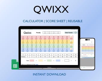 Hoja de puntuación de Qwixx, tarjeta de puntuación digital, hojas de cálculo de Google