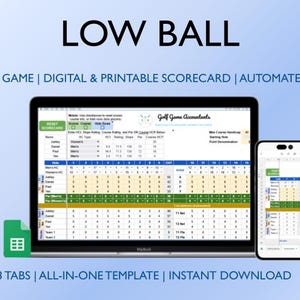 Low Ball Golf Scorecard, 4 Players, 2 v 2, 9-18 Holes, No Specials