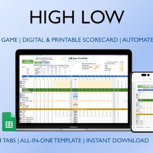 Carte de score de golf High Low, sans promotion, 4 joueurs, 18 trous