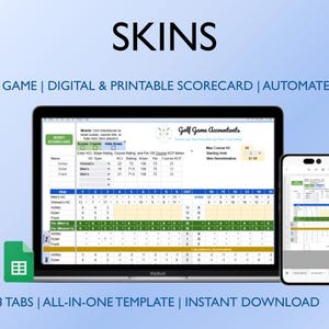 Carte de pointage Skins Golf, 2-5 joueurs, 9-18 trous, offres spéciales, report, feuilles Google