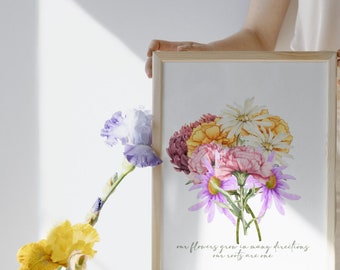 Download digitale di bouquet di fiori per il mese di nascita personalizzato