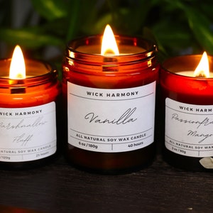 Scented Candles Handmade with Soy Wax and Wooden Wicks | Available 60g, 120g, 180g, and 500g Sizes | WickHarmony | Perfect for Cozy Ambience