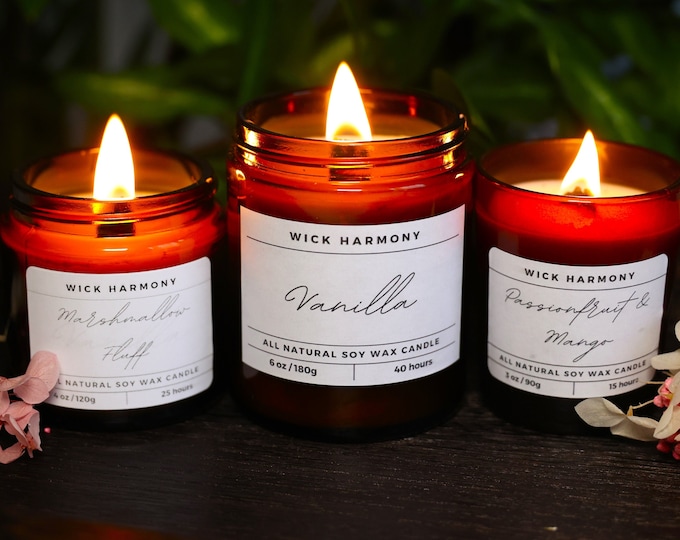 Scented Candles Handmade with Soy Wax and Wooden Wicks | Available 60g, 120g, 180g, and 500g Sizes | WickHarmony | Perfect for Cozy Ambience