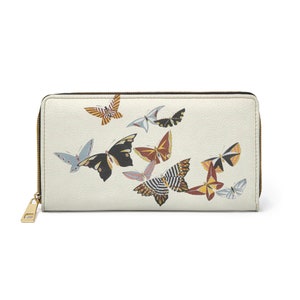 Japanese Butterflies Zipper Wallet Kamisaka Sekka Art Faux Leather Cruelty Free