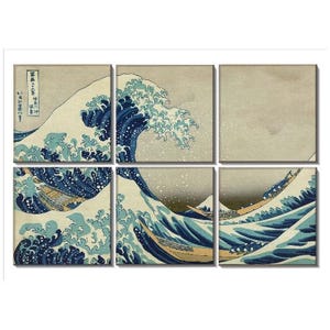 Great Wave Tile Mosaic Set of 6 Backsplash Tiles Hokusai Japanese Art 12.75x8.5 Inches