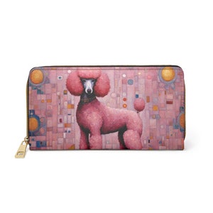 Pink Poodle Art Ladies Wallet Faux Leather 7.87" x 4.33"