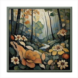Forest Wildflowers Ceramic Tile Art Nouveau Style Backsplash Home Wall Decor 4.25x4.25, 6x6 or 8x8 Inches