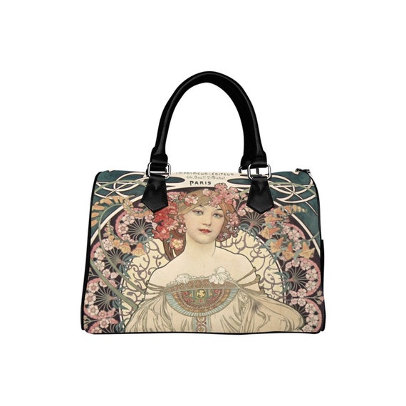 Leather Tote Bag Mucha Reverie Art Nouveau Shoulder Bag 