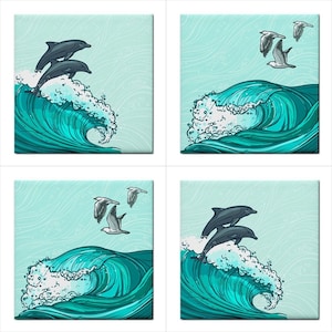 Dolphins Ocean Seagull Art Ceramic Tiles Set Home Decor Kitchen Bathroom Craft Backsplash Back Splash
