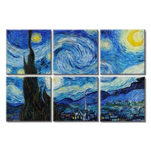 Starry Night Ceramic Tile Mosaic Set of 6 Backsplash Tiles Vincent Van Gogh Art 12.75x8.5 Inches