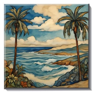 Palm Tree Cove Ceramic Tile Beach Art Backsplash Home Wall Decorative Accent