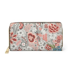 Pink Peach Floral Flower Pattern Zipper Wallet