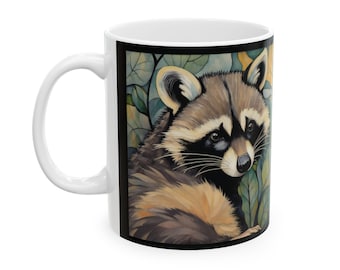 Raccoon Art Coffee Mug - Woodland Animal, 11oz