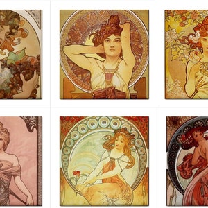 Art Nouveau Women Alphonse Mucha Backsplash Border Ceramic Tiles Set of 6 Back Splash
