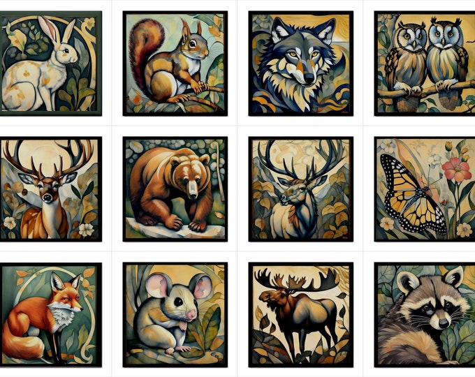 Forest Animals 12 Ceramic Tiles Set 4.25 Inches Tile Art Backsplash