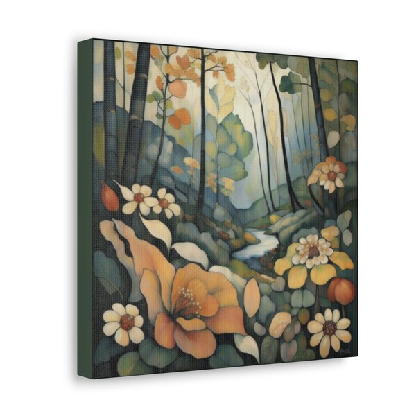 Forest Wildflowers Art Canvas Gallery Wrap Print 12x12 inch