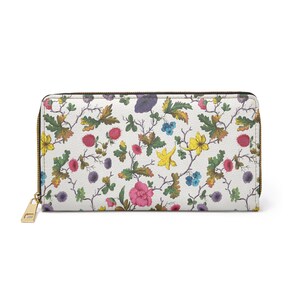 Ladies Zipper Wallet Wild Flowers Pattern Faux Leather Vegan Cruelty Free