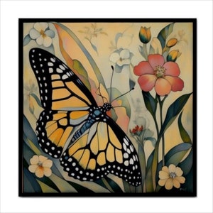 Butterfly Ceramic Tile Art Nouveau Style Backsplash Home Wall Decor 4x4, 6x6 or 8x8 Inches