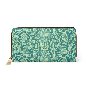 William Morris Zipper Wallet Queen Anne Art Nouveau Pattern Cruelty Free Faux Leather