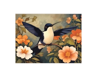 Hummingbird Modern Floral Ceramic Tile Art 8x6 Inches