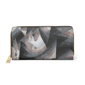 Gray Zipper Wallet Paul Klee Abstract Art Crystal Graduation Faux Leather Cruelty Free