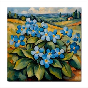 Forget Me Not Flower Ceramic Tile Wall Art – Blue Floral Backsplash Accent for Kitchen or Bathroom Decor
