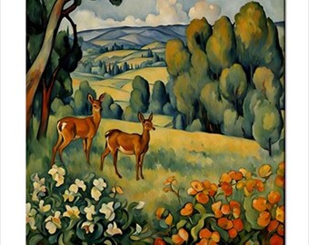 Deer Field Ceramic Tile Art Backsplash Home Wall Post Impressionist Style Decor