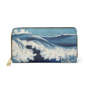 Ocean Waves Zipper Wallet Faux Leather Japanese Art Uehara Konen