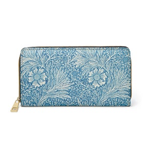 Blue Marigold Zipper Wallet William Morris Art Flower Pattern