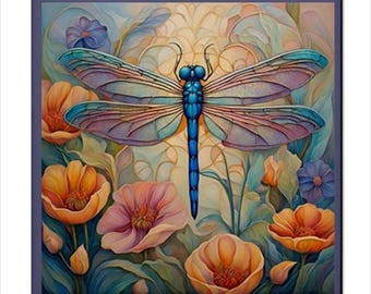 Dragonfly Flowers Ceramic Tile Art Nouveau Style Backsplash Home Wall Decor