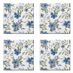 Blue Flowers Floral Art Kitchen Bathroom Craft Backsplash Tiles Set Of 4 Back Splash