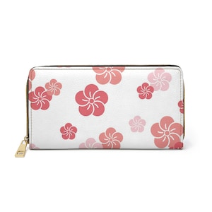 Cherry Blossoms Pattern Zipper Wallet Cruelty Free Faux Leather