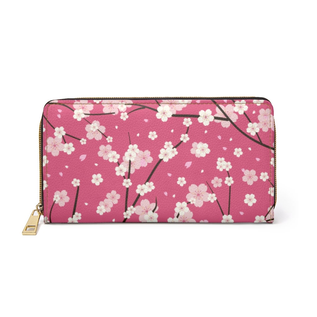 Flower Pink Cherry Blossom Small Coin Purse for Women Girls with Clasp  Change Purse Leather