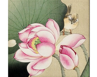 Lotus Songbird Ceramic Tile Japanese Art Backsplash Home Wall Decor