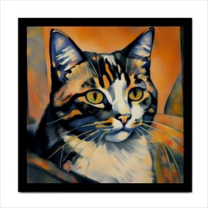 Cat Portrait Ceramic Tile Art Nouveau Style Backsplash Home Wall Decor 4.25x4.25, 6x6 or 8x8 Inches