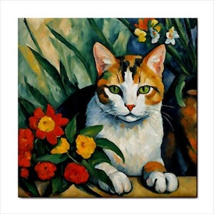 Cat In Garden Ceramic Tile Backsplash Home Wall Decor Art