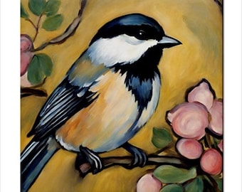 Chickadee Bird Ceramic Tile Art Backsplash Home Wall Decor 4.25x4.25 Inches