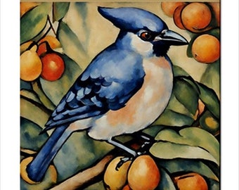 Blue Jay Ceramic Tile Art Nouveau Style Backsplash Home Wall Decor 4.25x4.25 Inches