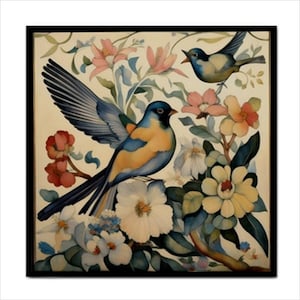 Birds Flowers Ceramic Tile Art Nouveau Style Backsplash Home Wall Decor 4, 6, or 8 Inch size available
